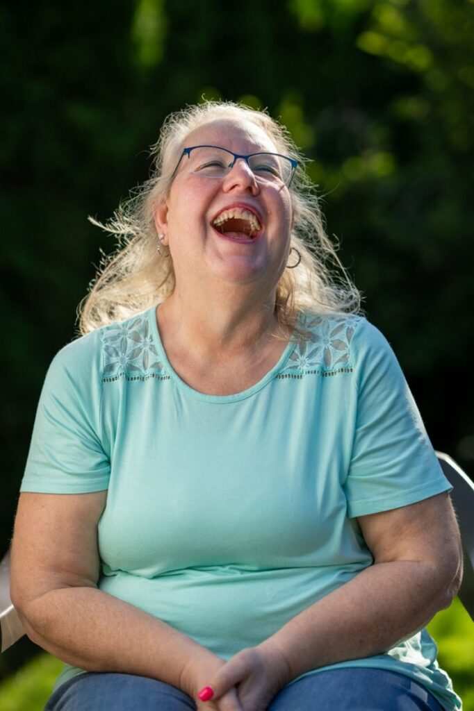 A woman laughing